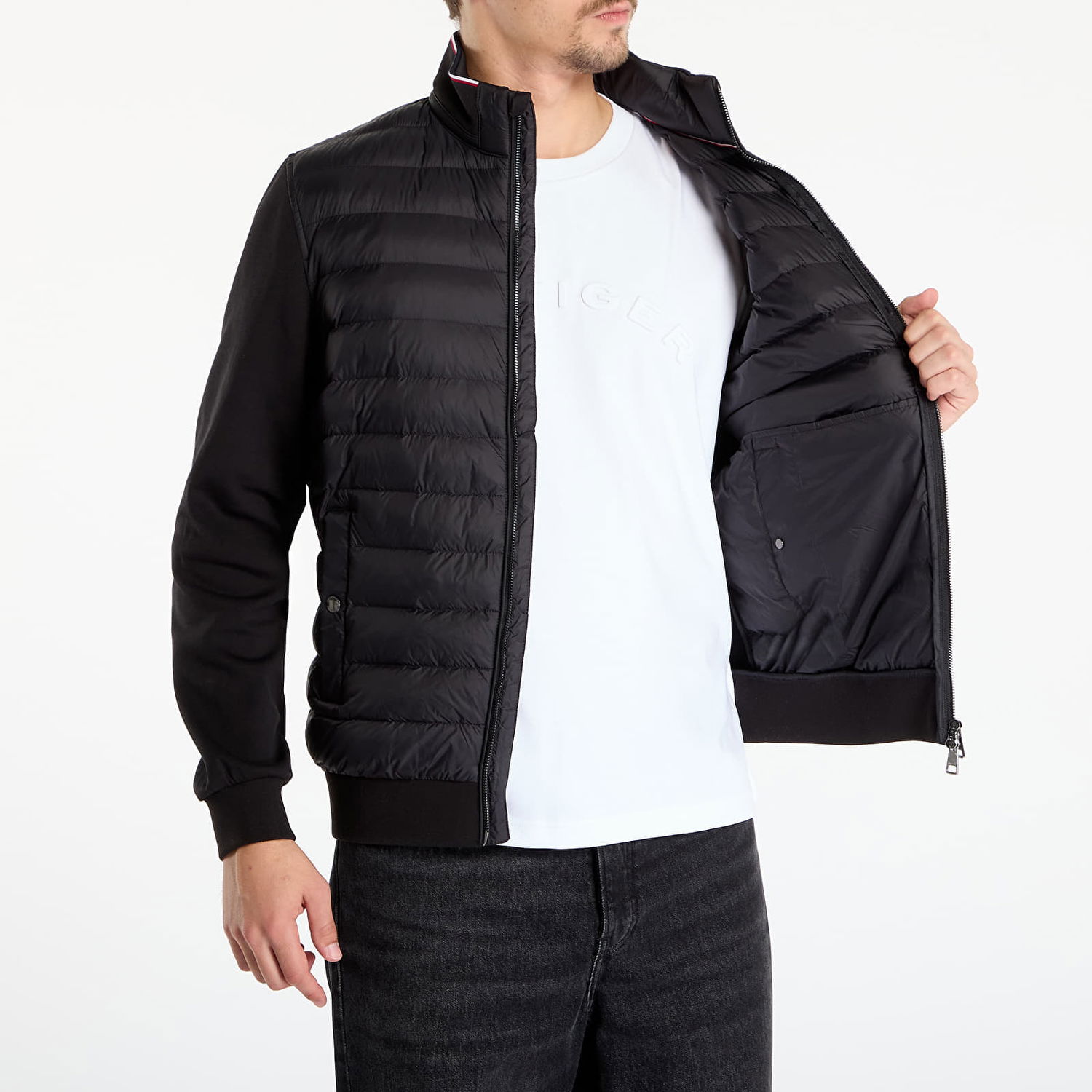 Пухо яке Tommy Hilfiger Jacket Mix Media Ess Rwb Stand Collar Черно | MW0MW41329 BDS, 1