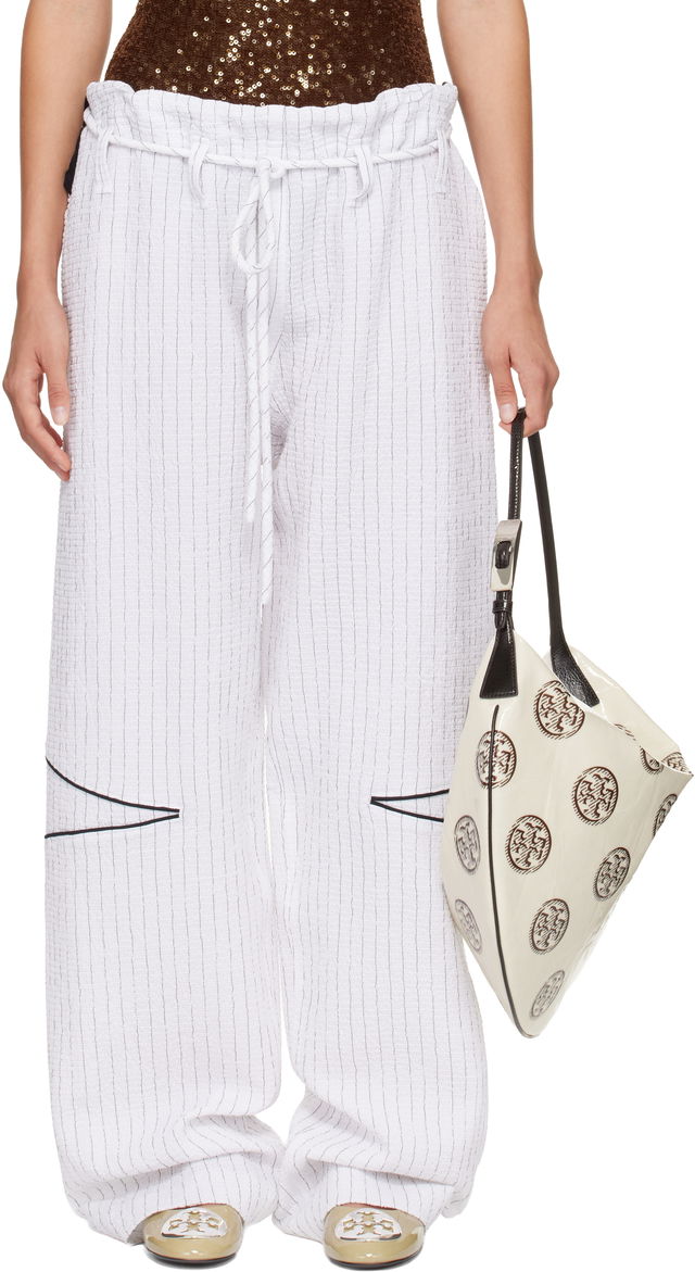 SSENSE Exclusive Pinstripe Crinkled Cotton Drawstring Baggy Trousers