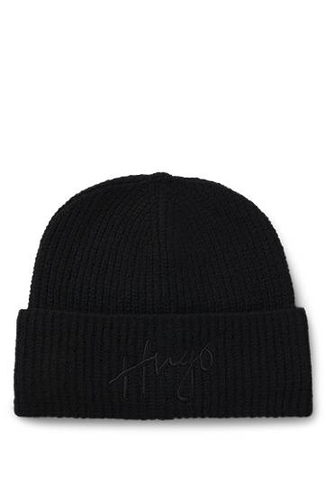 Шапка BOSS Hugo Ribbed Beanie with Handwritten Logo Черно | 50524104, 0