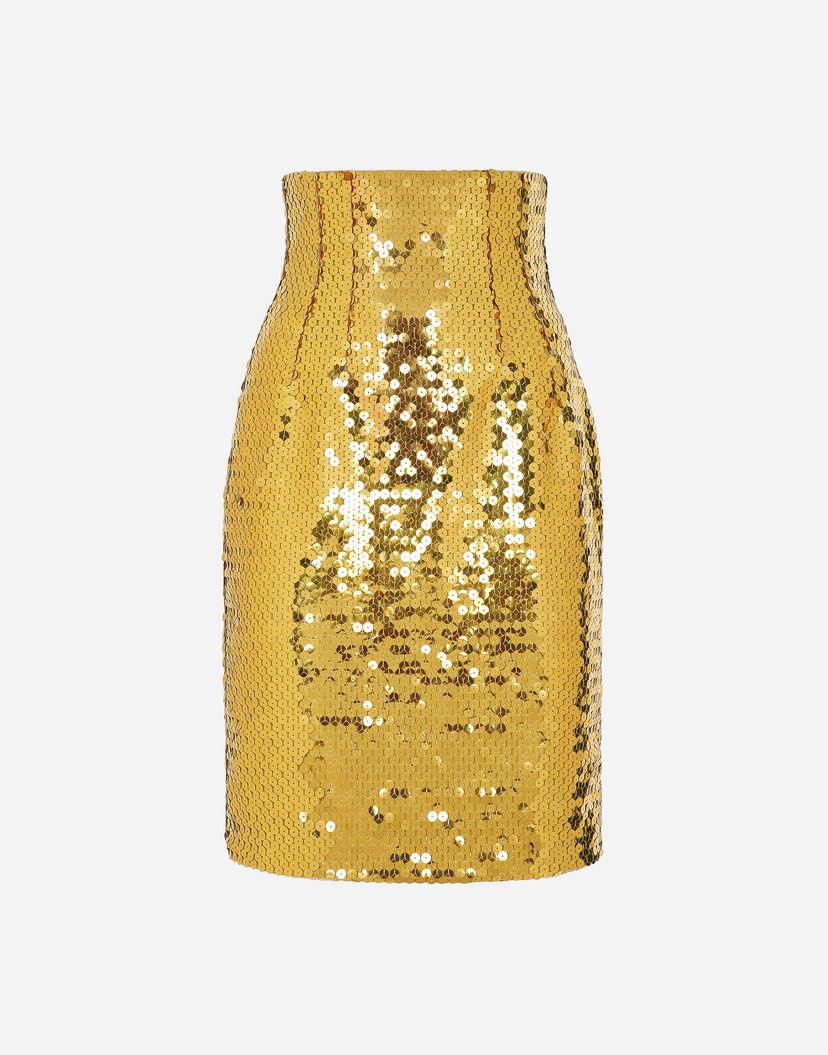 Пола Dolce & Gabbana High-waisted Sequined Midi Skirt Жълто | F4CRETHLMYDA0893