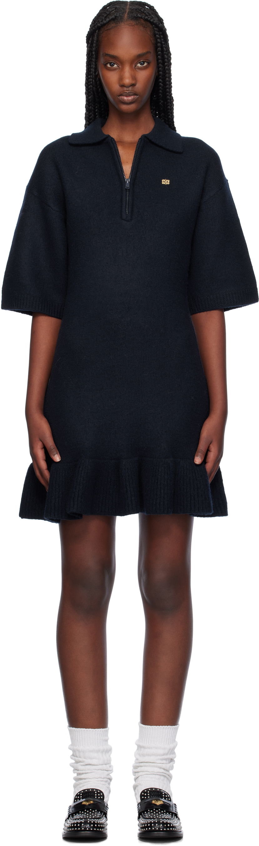 Pокля GANNI Wool Mini Dress Тъмно синьо | K2298