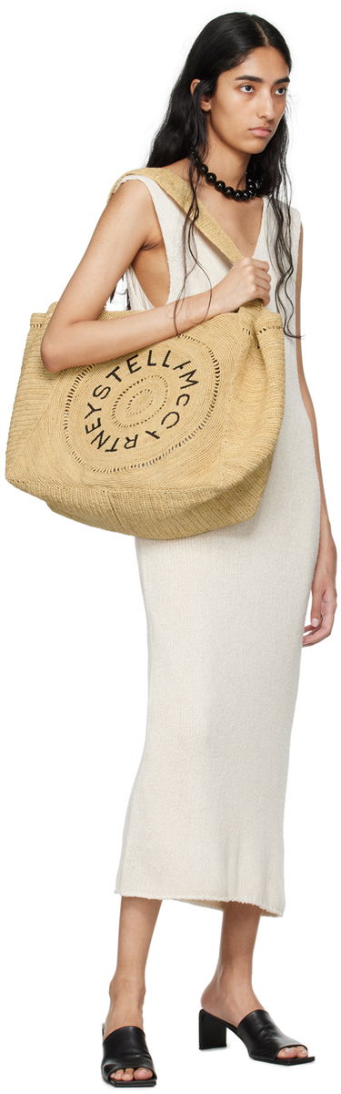 Голяма пазарска чанта Stella McCartney Stella McCartney Logo Raffia Tote Bag Бежово | 7B0084WP0375, 3