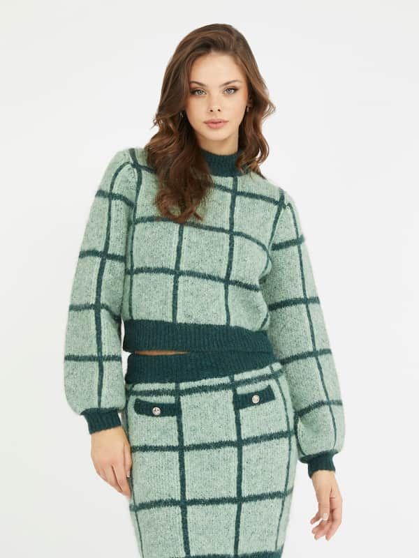 Pокля GUESS Wool Blend Check Зелено | W3BR78Z3BP0, 0