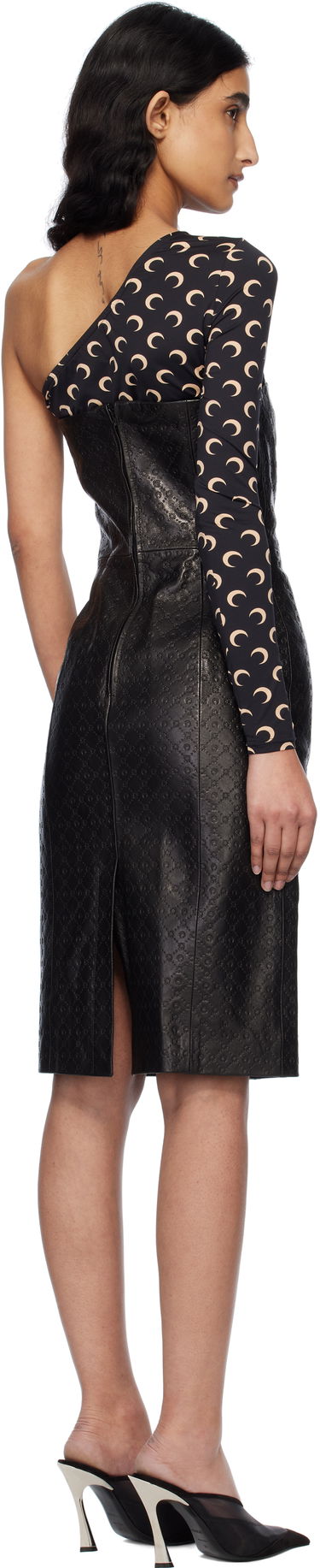 Pокля Marine Serre Marine Serre Moonogram Embossed Leather Midi Dress Черно | WDR315A RLEA0021, 2