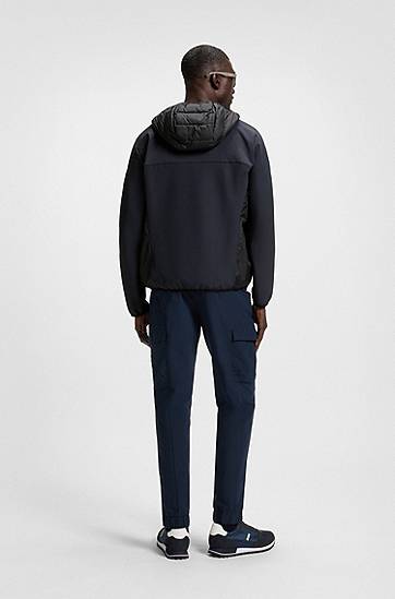 Пухо яке BOSS Water-Repellent Hooded Jacket with Zipped Sleeve Pocket Черно | 50541032, 1