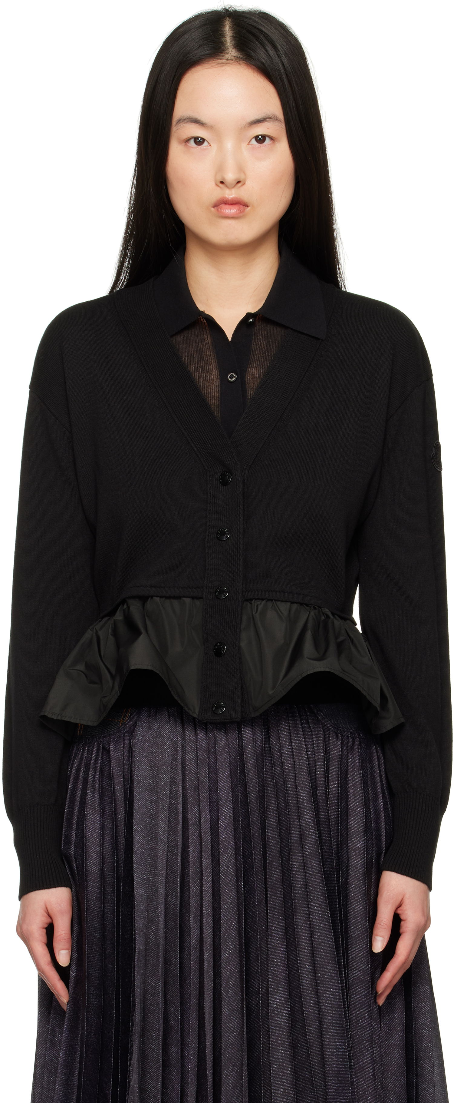 Пуловер Moncler Moncler Cotton, Cashmere & Silk Peplum Cardigan Черно | K10939B00038M4066, 0