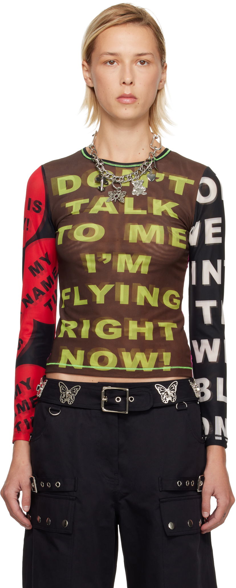Тениска Chopova Lowena Chopova Lowena 'Don't Talk To Me' Graphic Mesh Long Sleeve T-shirt Многоцветен | 2418