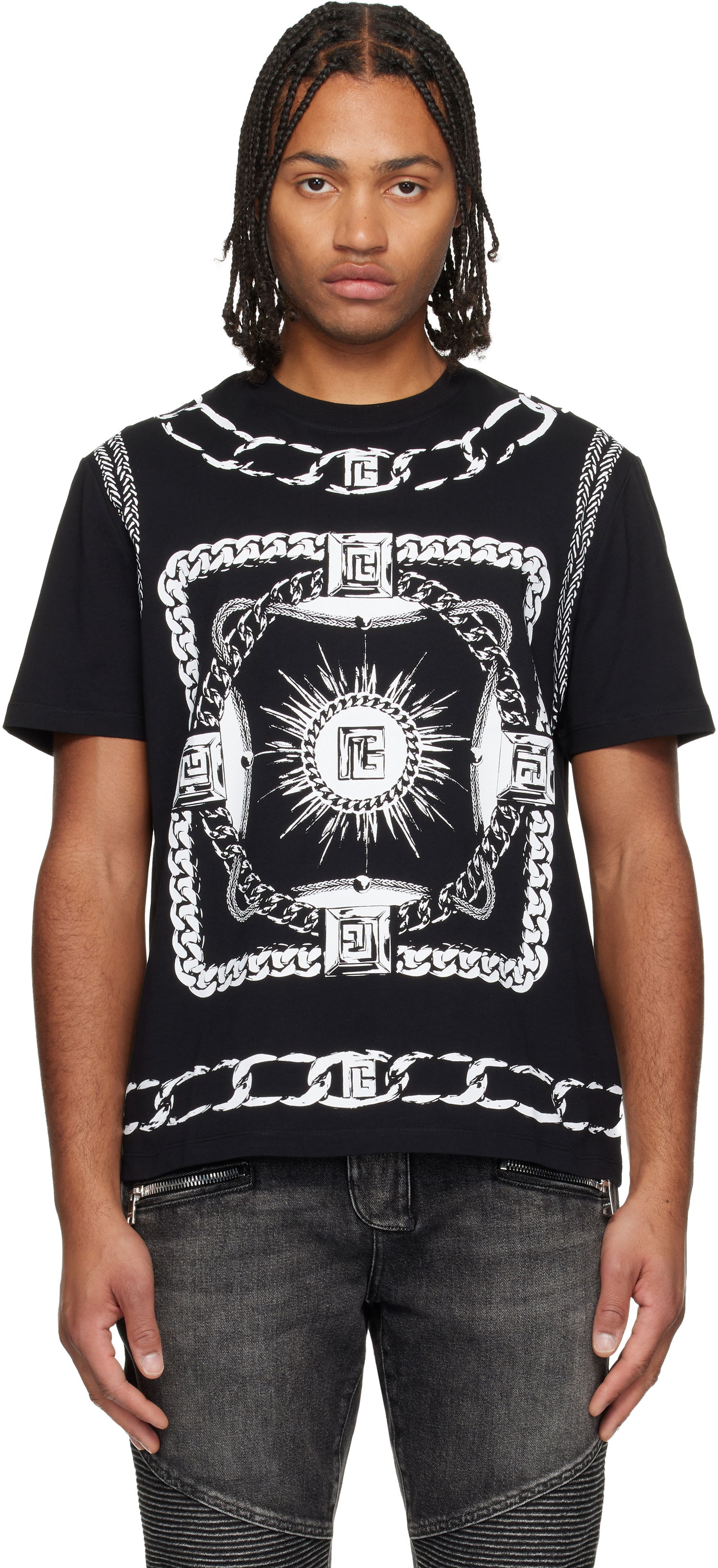 Тениска Balmain Foulard Print T-shirt Черно | FH1EG000GF08, 0