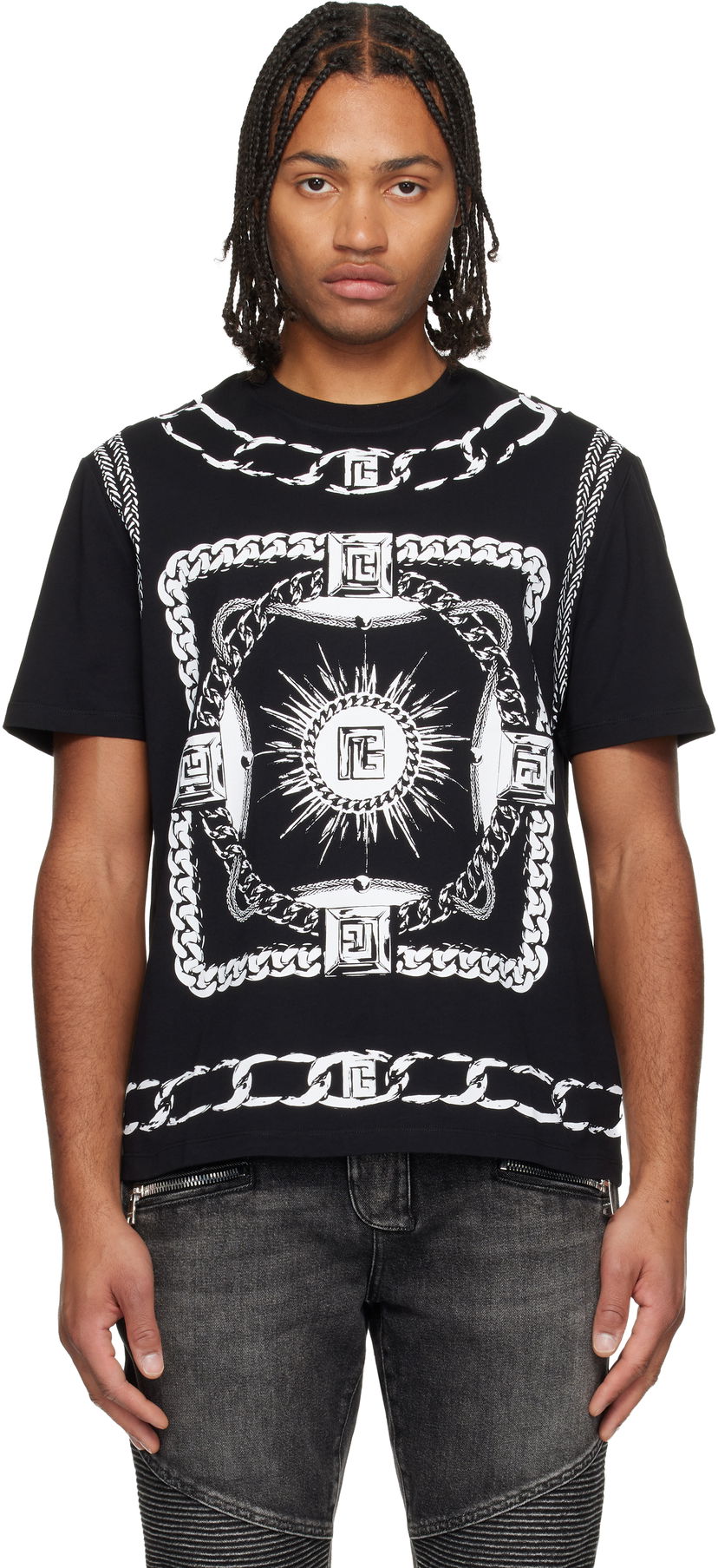Тениска Balmain Foulard Print T-shirt Черно | FH1EG000GF08