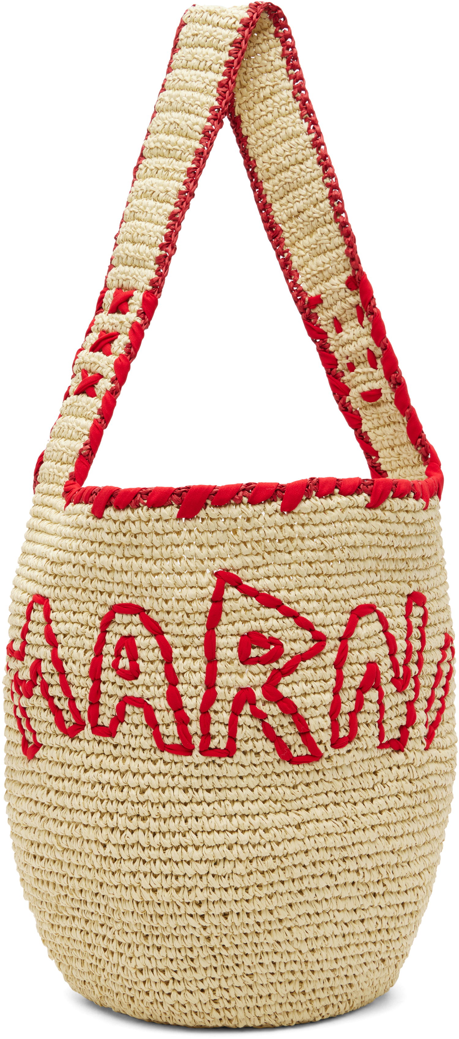 Голяма пазарска чанта Marni Nassa Medium Woven Raffia-Effect Tote with Red Embroidery Многоцветен | SBMP0256A0 P8561, 0