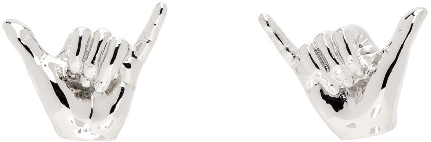 Обеци Y/PROJECT Silver Mini Shaka Earrings Металик | 640EA022, 0