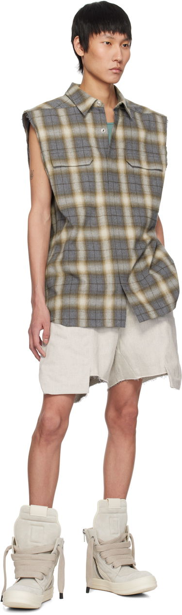 Риза Rick Owens Rick Owens Hollywood Jumbo Sleeveless Plaid Shirt Кафяво | RU01E5239 CP, 3