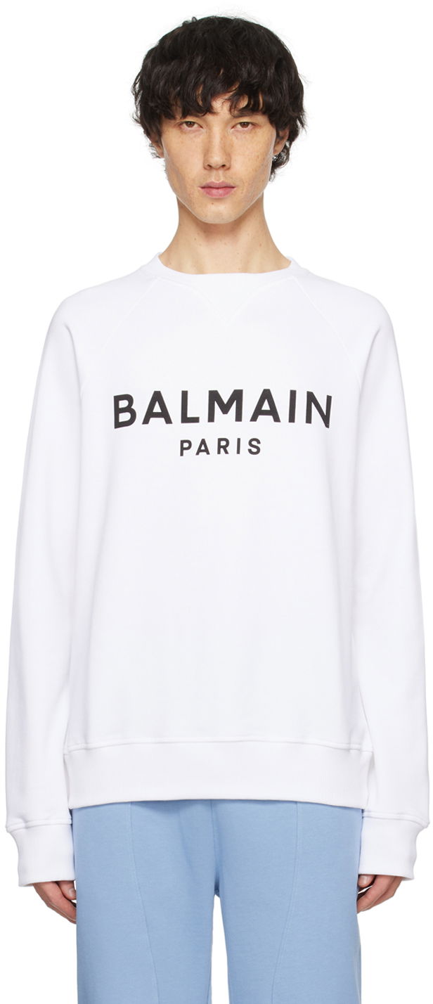 Суитчър Balmain Printed Sweatshirt Бяло | CH1JQ005BB65