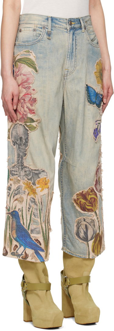 Дънки R13 R13 Cropped Wide Leg Appliquéd Jeans Синьо | R13WD180-D301A, 1