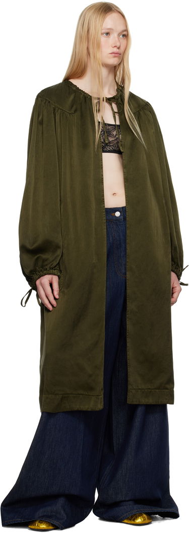 Тренчкот Dries Van Noten Dries Van Noten Gathered Open Front Coat Зелено | 251-010202-1426, 3