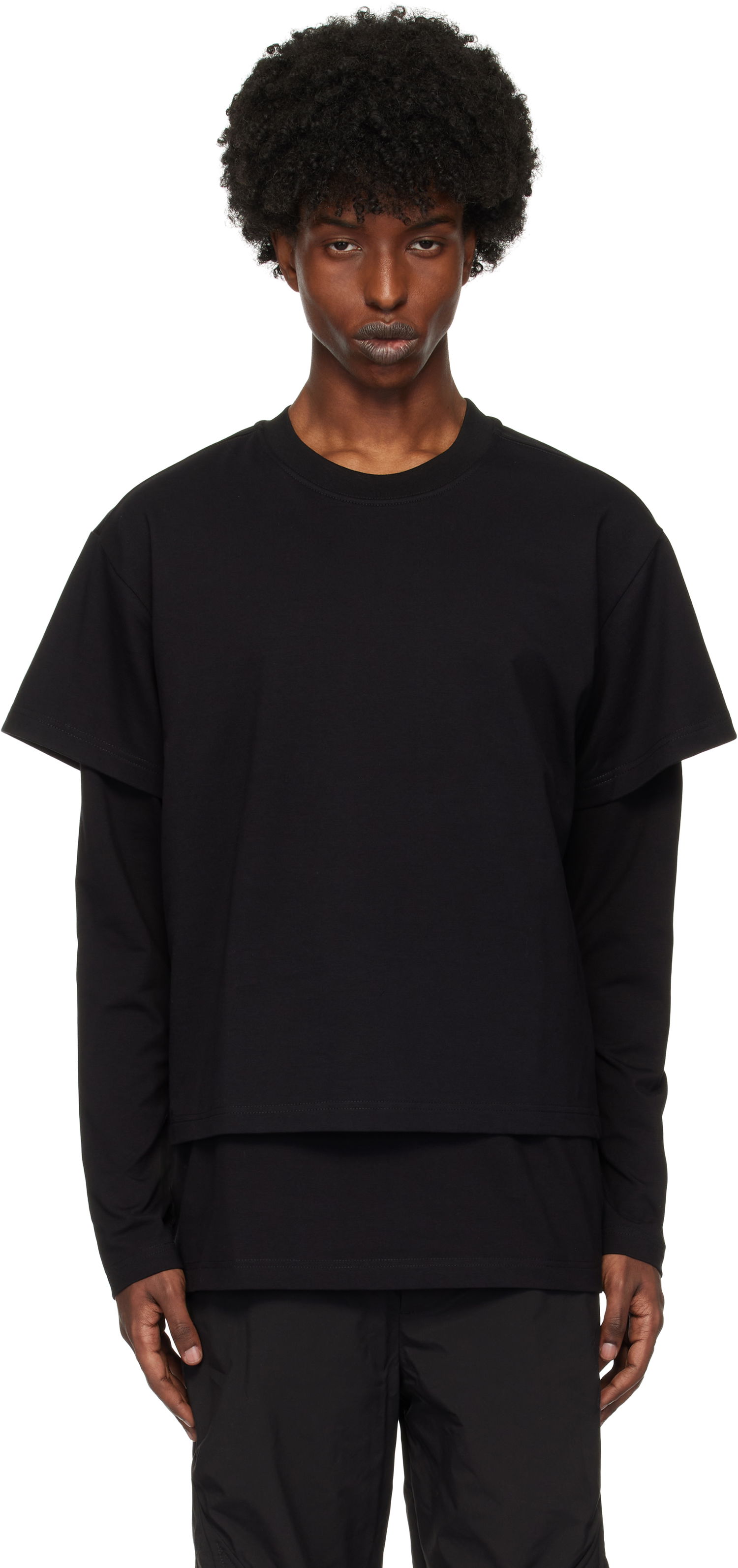 Тениска HELIOT EMIL Layered Crewneck T-Shirt Черно | AW24_M_09_124_BLK01, 0