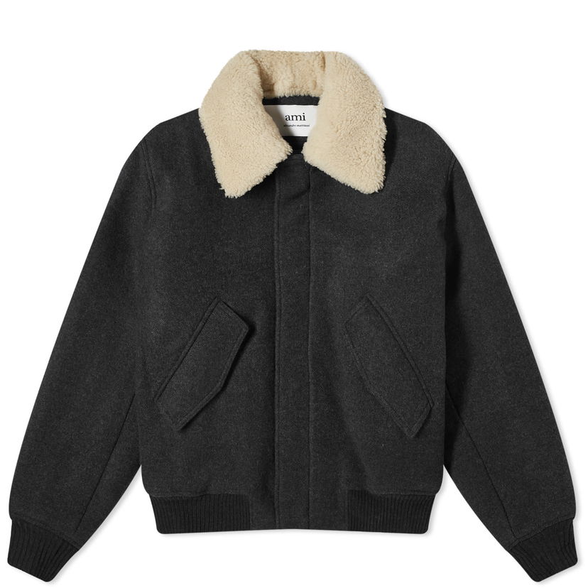 Облекло AMI Shearling Collar Jacket Сиво | UJK010-WV0019-055