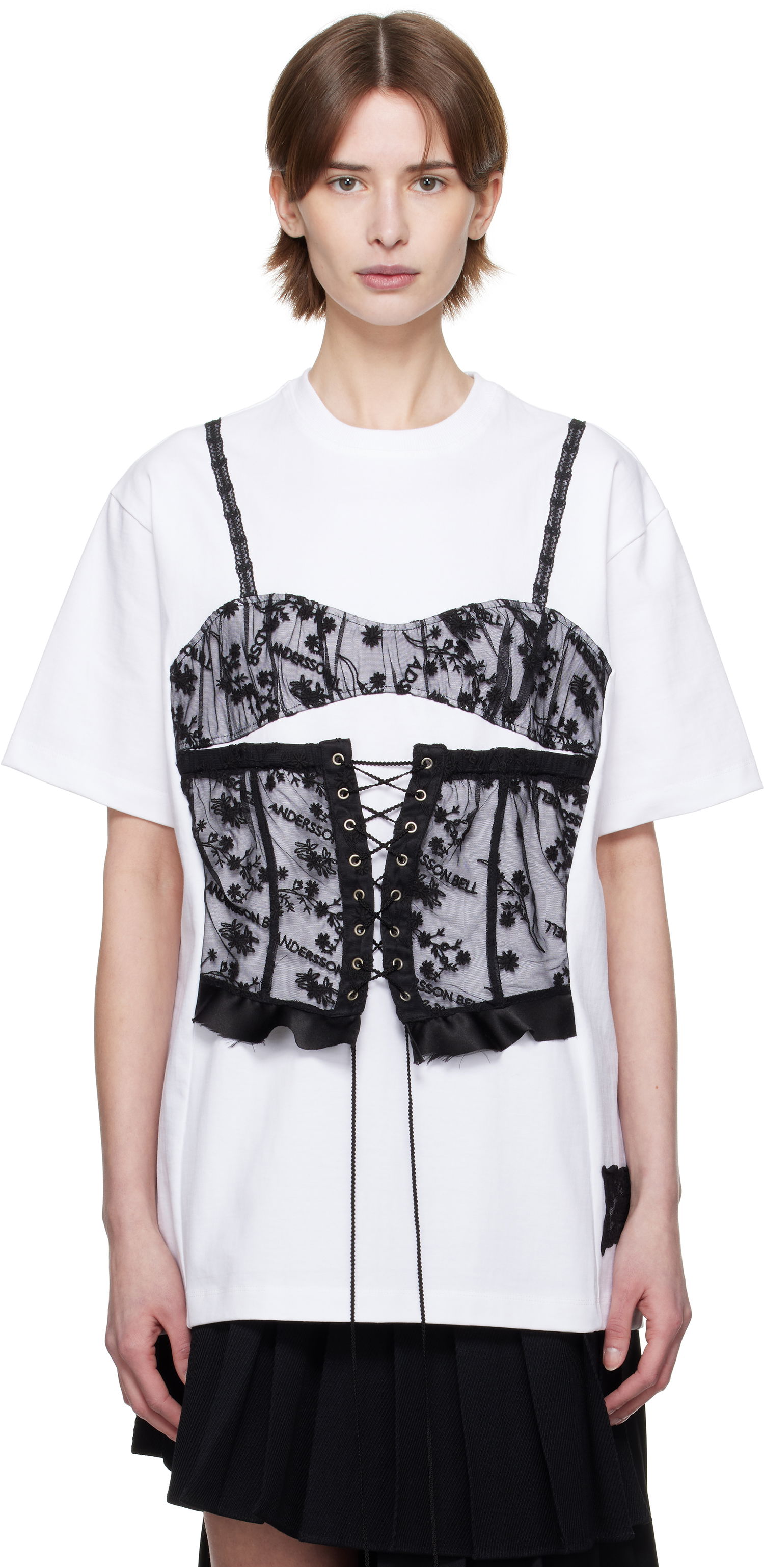 Тениска Andersson Bell Andersson Bell Lace Corset Oversized T-Shirt Бяло | atb1268w, 0