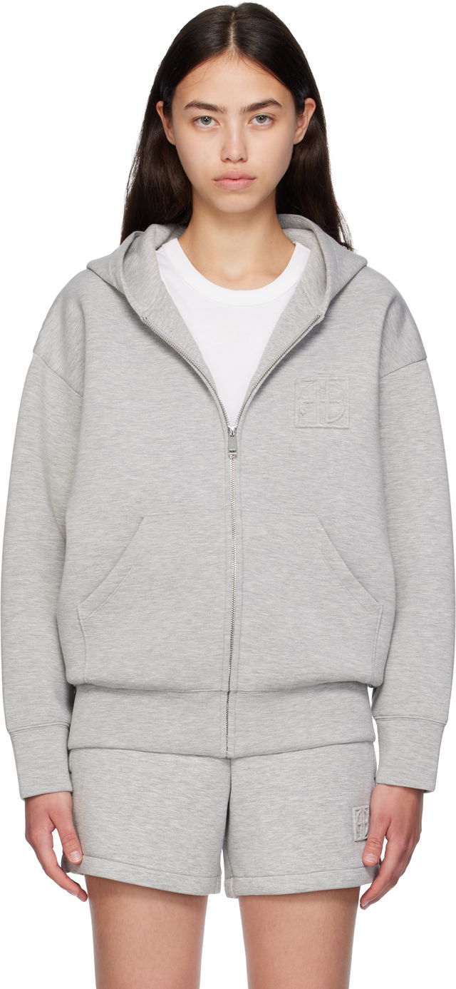 ANINE BING Bond Zip Up Framed Monogram Hoodie