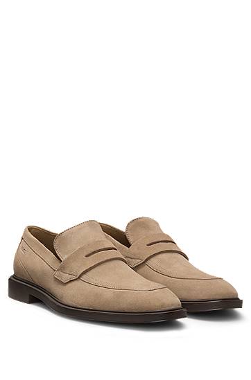 Кецове и обувки BOSS Suede loafers with penny trim Бежово | 50541762, 1