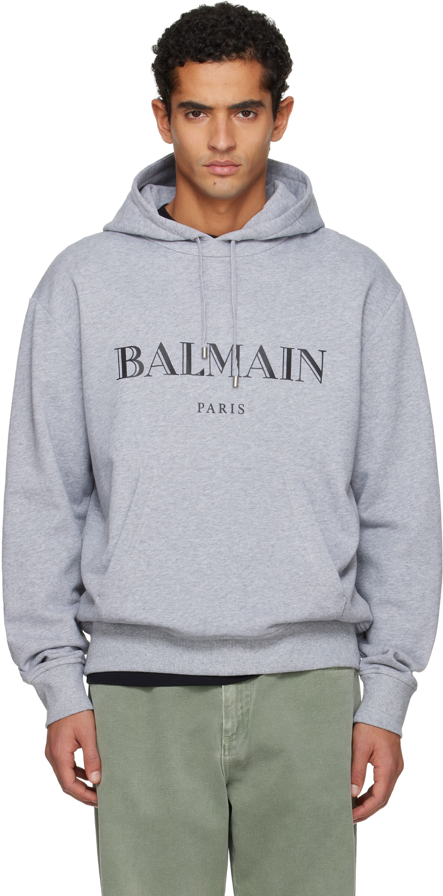 Суитчър Balmain Balmain Paris Logo Printed Hoodie Сиво | FH2JR090BD33, 0
