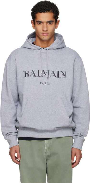 Суитчър Balmain Balmain Paris Logo Printed Hoodie Сиво | FH2JR090BD33, 0