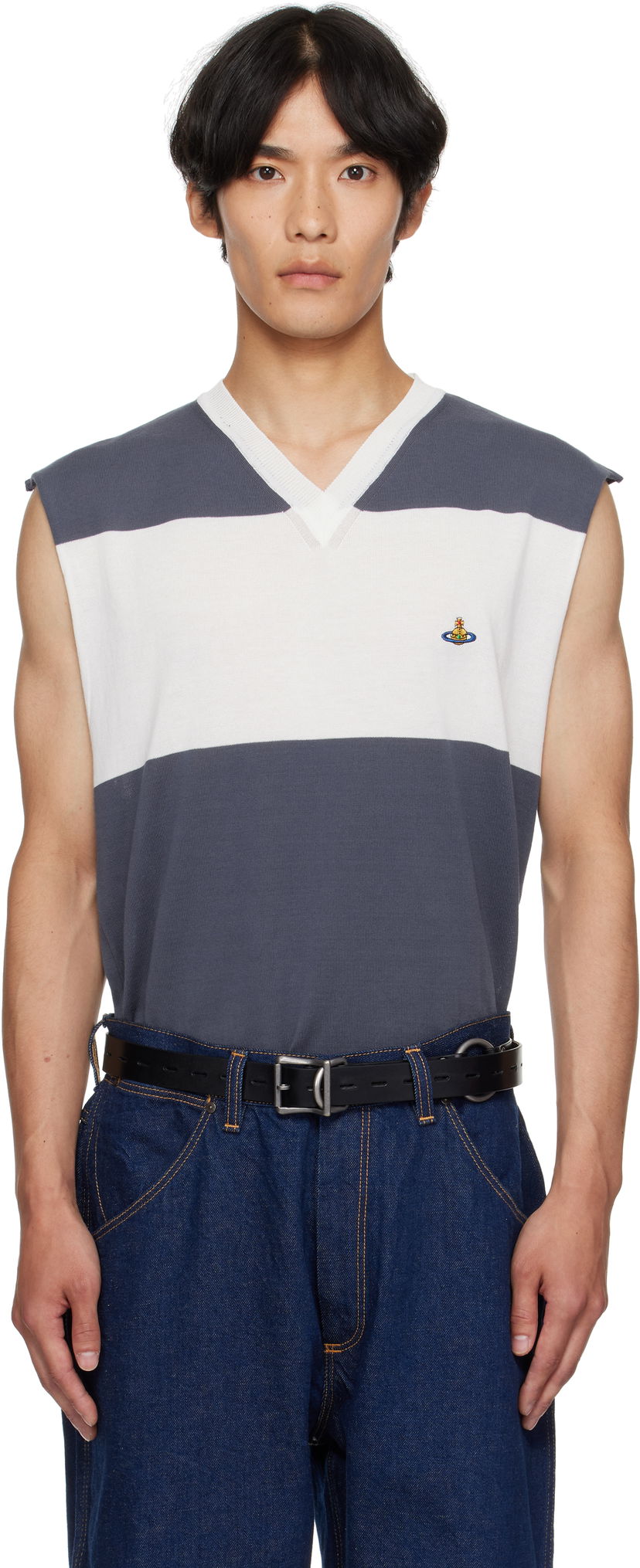 Пуловер Vivienne Westwood Vivienne Westwood Ollie Striped Sweater Vest Сиво | 2701002J-Y003F-