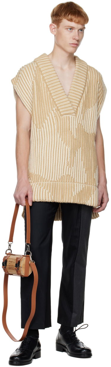 Пуловер Feng Chen Wang Feng Chen Wang Jacquard Oversized V-Neck Vest Бежово | FUF14KT06K, 3