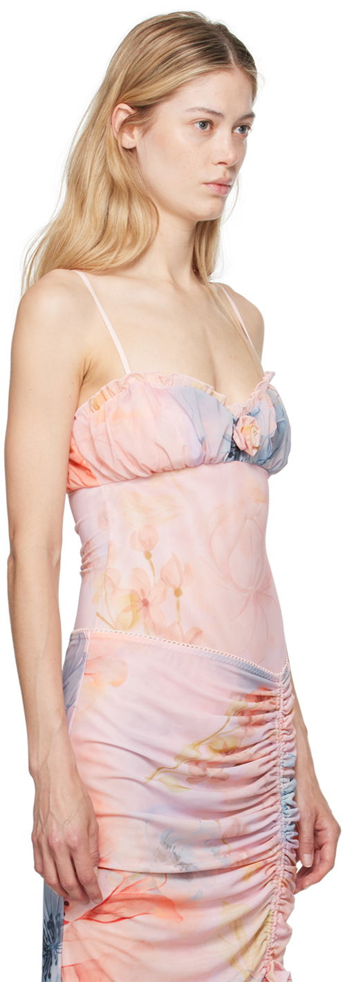 боди GUIZIO GUIZIO Adelpha Floral-Print Ruched Bodysuit Розово | P24D02K067, 1