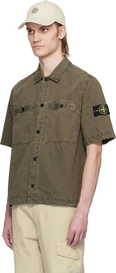 Риза Stone Island Stone Island Brushed Organic Cotton Canvas Shirt Зелено | K1S15 1200029 S00WN, 3