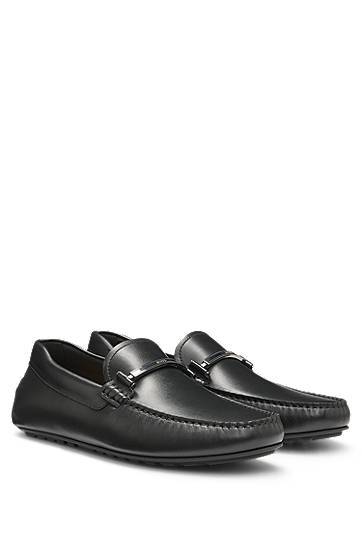 Кецове и обувки BOSS Leather Loafers with Branded Hardware Черно | 50548100, 1