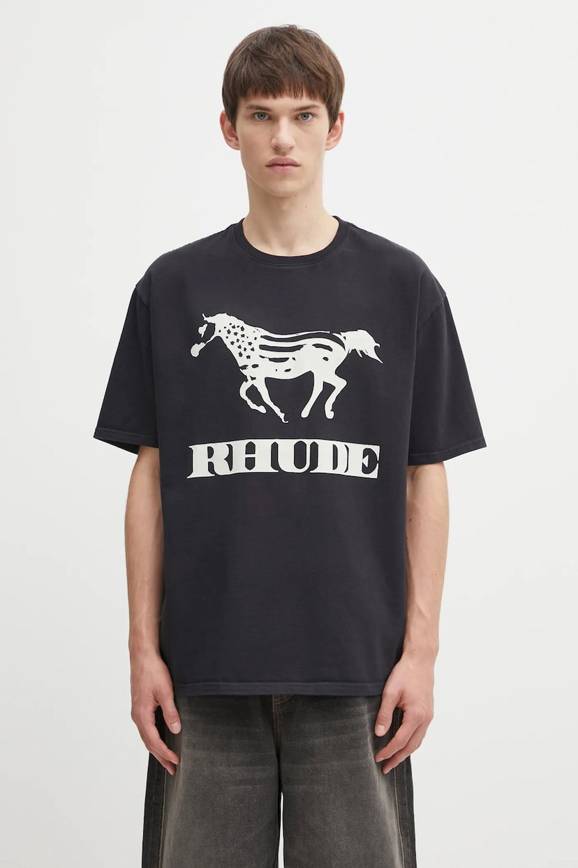 Тениска Rhude Dinero T-shirt with Horse Print Черно | RHFW25TT01012
