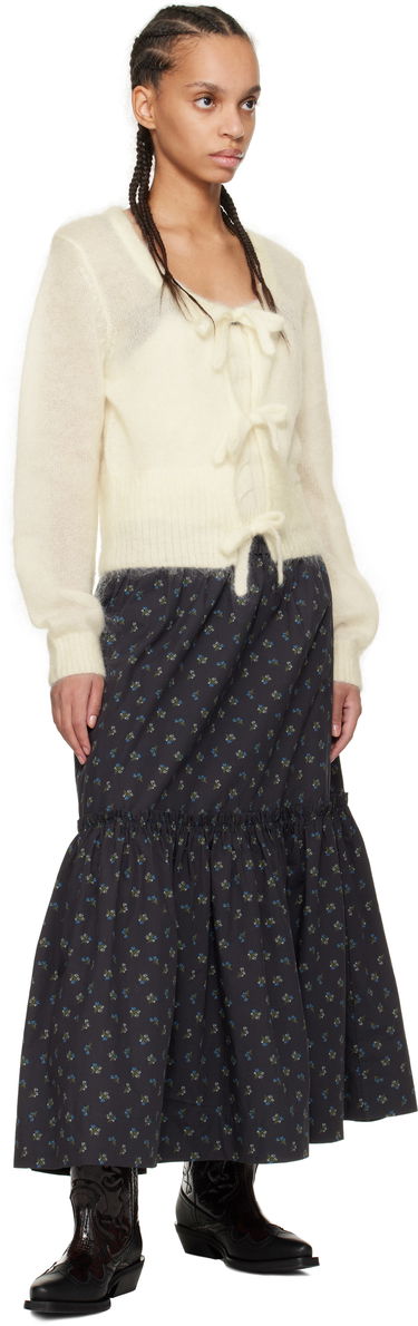 Пуловер GANNI Fuzzy Tie String Cardigan Бяло | K2343, 3