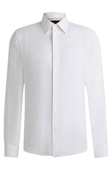 Риза BOSS Slim-Fit Linen Shirt Бяло | 50541109, 0