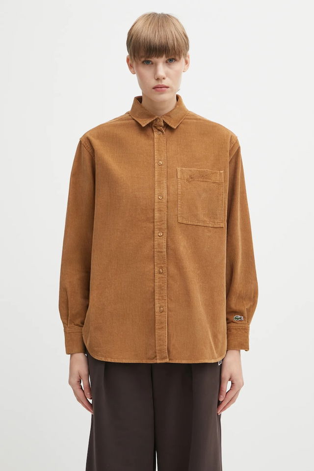 Regular Fit Corduroy Shirt with Classic Collar and Chest Pocket