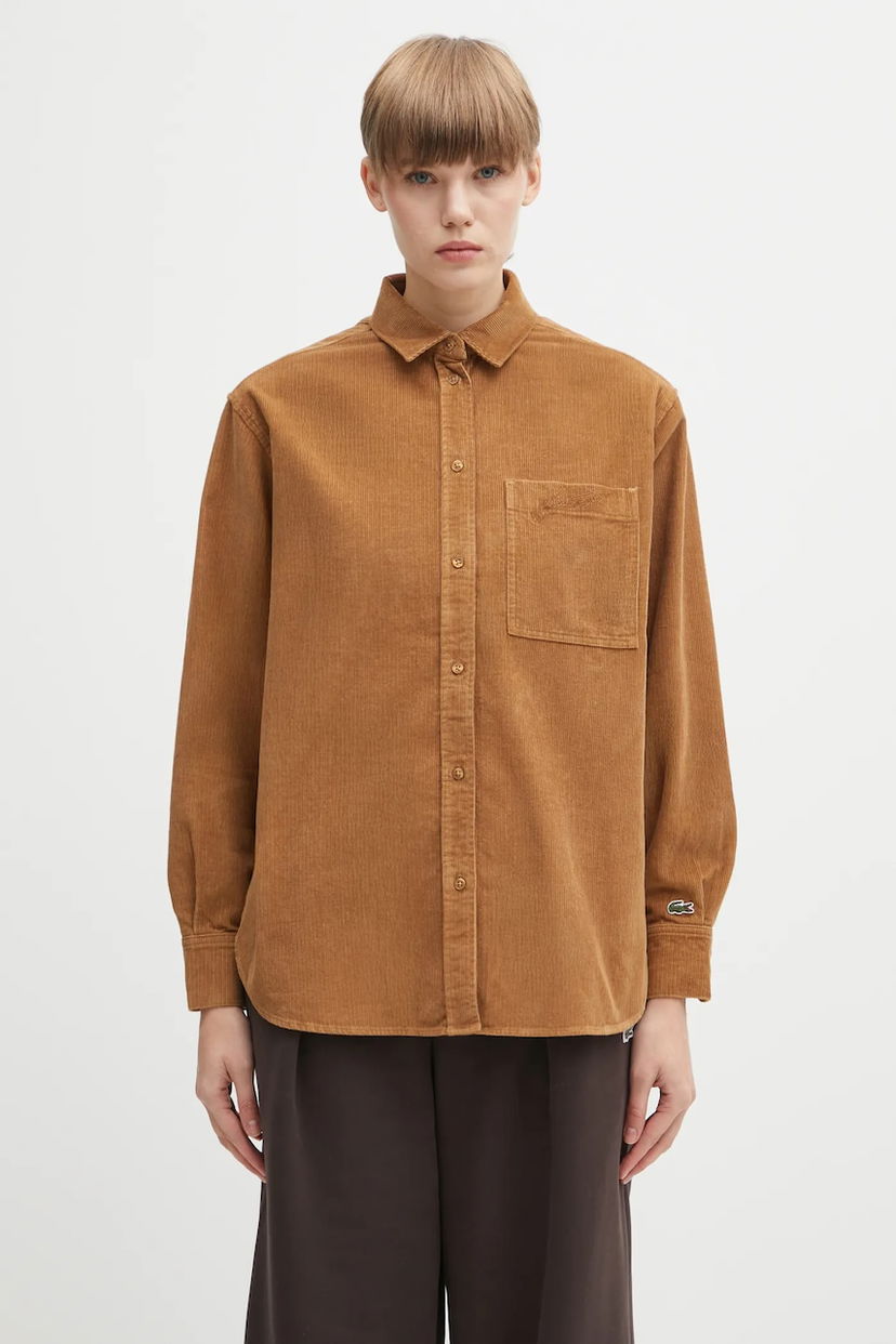 Риза Lacoste Regular Fit Corduroy Shirt with Classic Collar and Chest Pocket Кафяво | CF5336