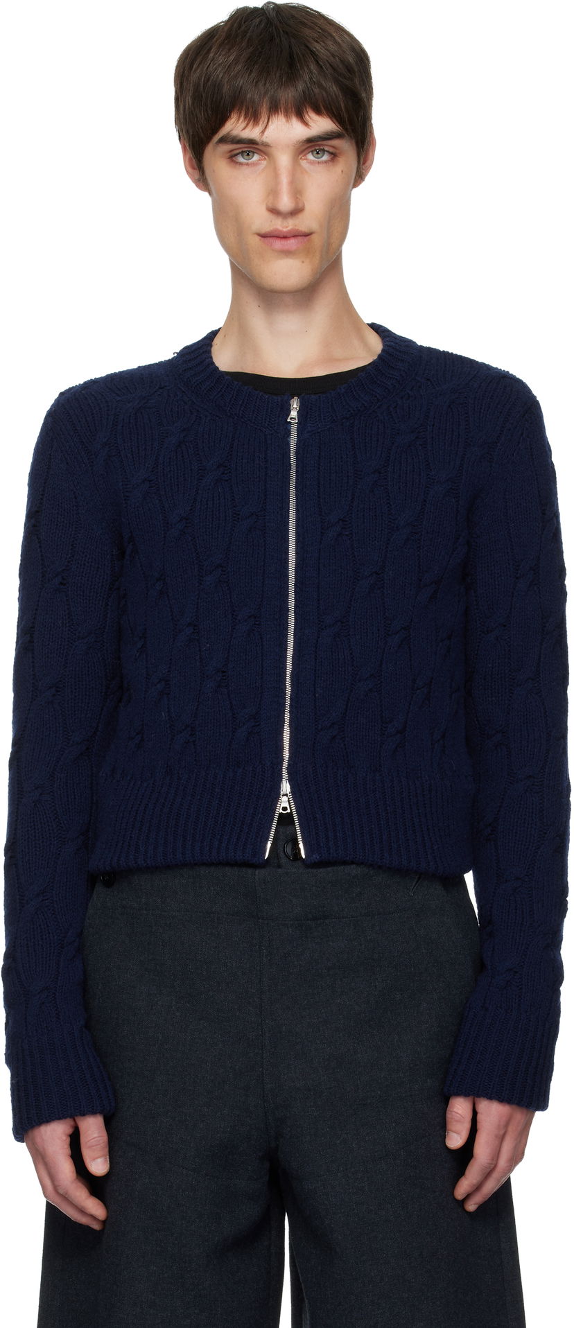 Пуловер Dries Van Noten Dries Van Noten Cable-Knit Full-Zip Cardigan Тъмно синьо | 252-021212-2707