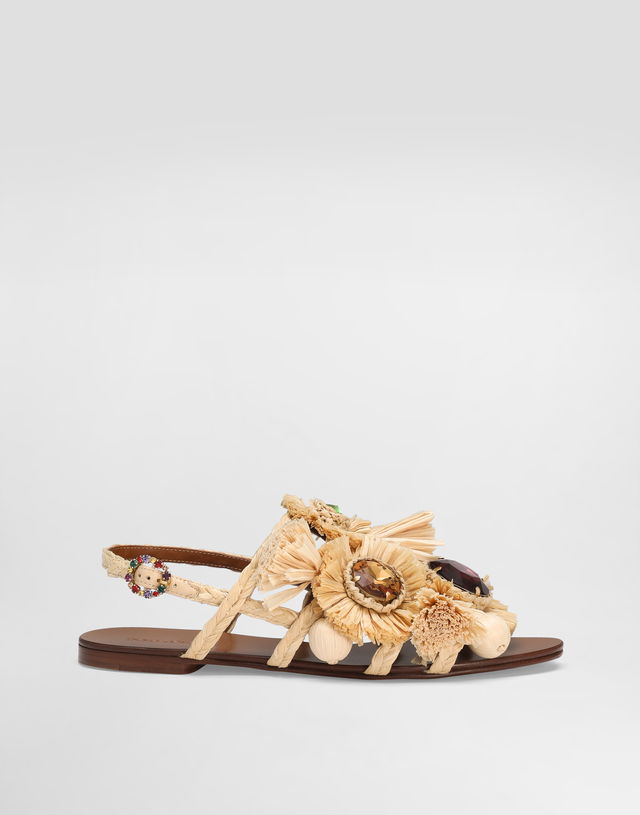 Dolce & Gabbana Braided Rafia Embellished Sandals
