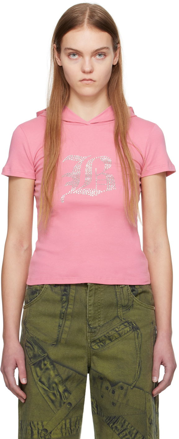 Тениска Blumarine Rhinestone Logo Hooded T-Shirt Розово | P422T053A, 0