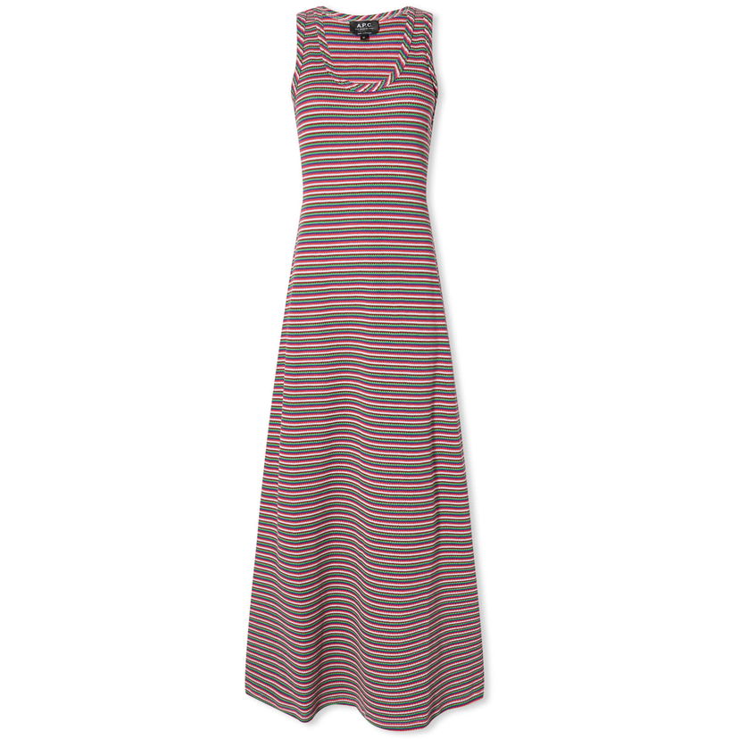 Pокля A.P.C. Shelly Striped Maxi Dress Червено | COGCG-F35096-FAG