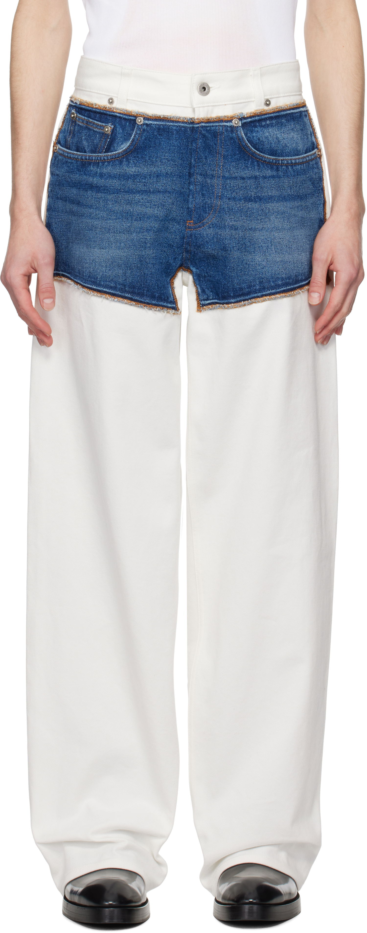 Дънки Jean Paul Gaultier Jean Paul Gaultier 'The Petit Grand' Two-Tone Wide-Leg Jeans Синьо | 25/33-F-JE166-D018-0357, 0