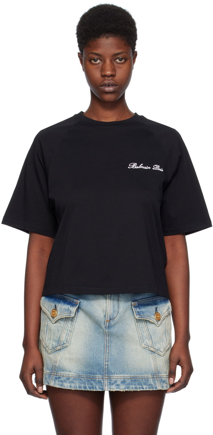 Тениска Balmain Signature T-Shirt Черно | CF1EG085BC68, 0