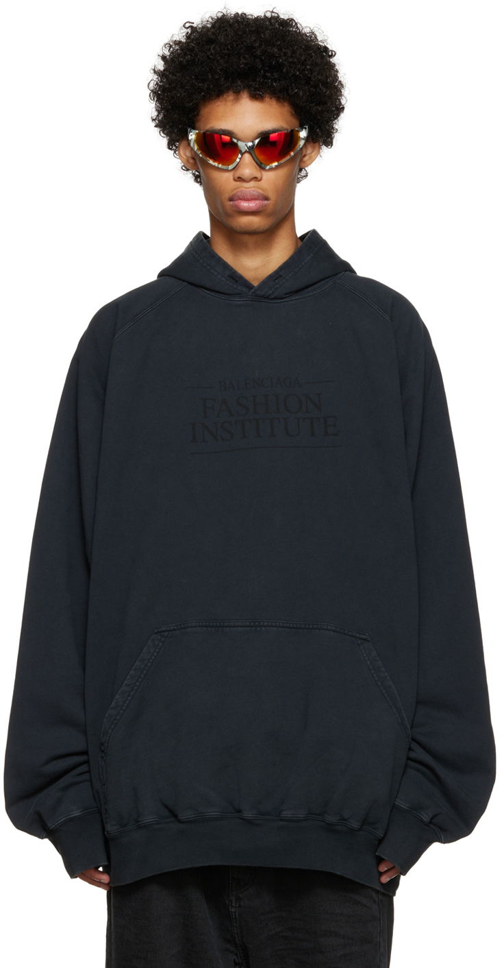 Суитчър Balenciaga Institute Graphic Print Cotton-Blend Hoodie Черно | 697879-TMVK1-8190