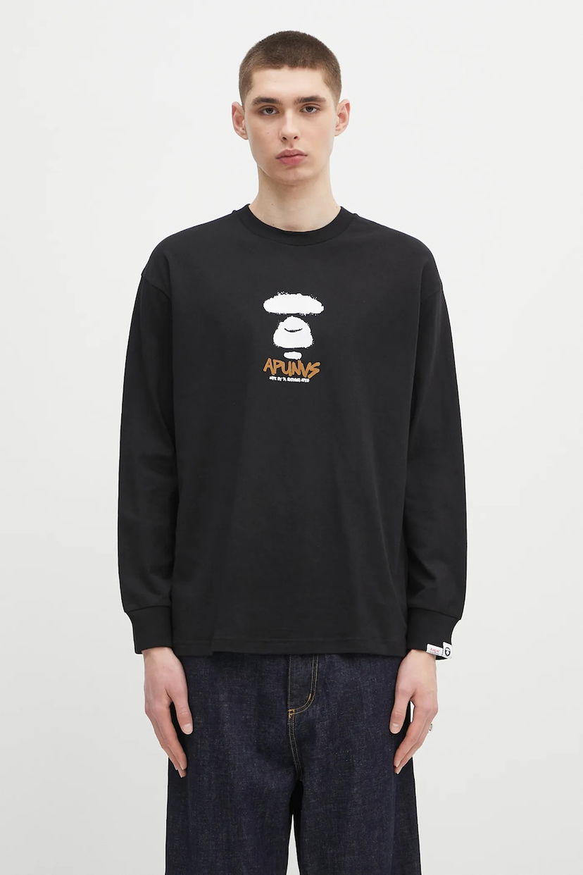 Тениска AAPE by A Bathing Ape Basic Graphic Long Sleeve T-Shirt Черно | AAPLTM1560XXN