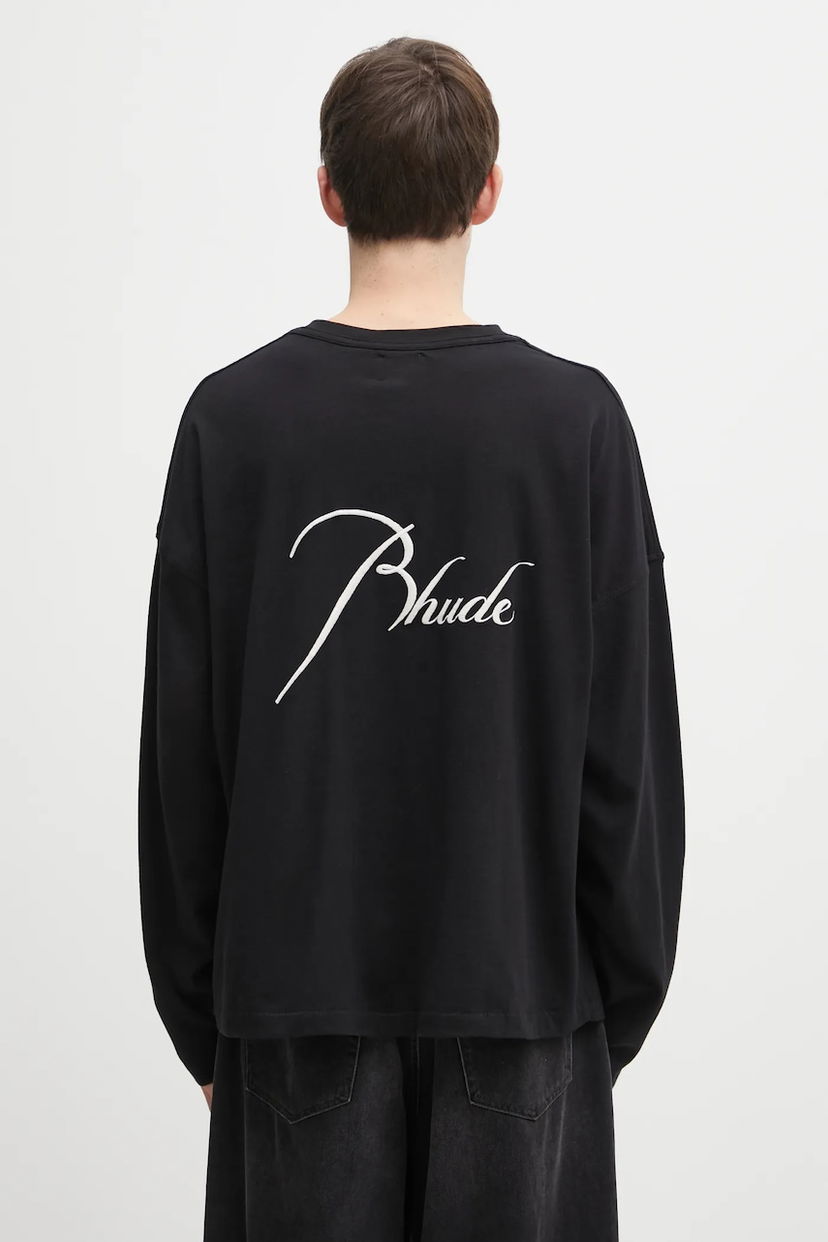 Тениска Rhude Classique reverse Cotton Long-Sleeve T-Shirt Черно | RHFW25TT10012