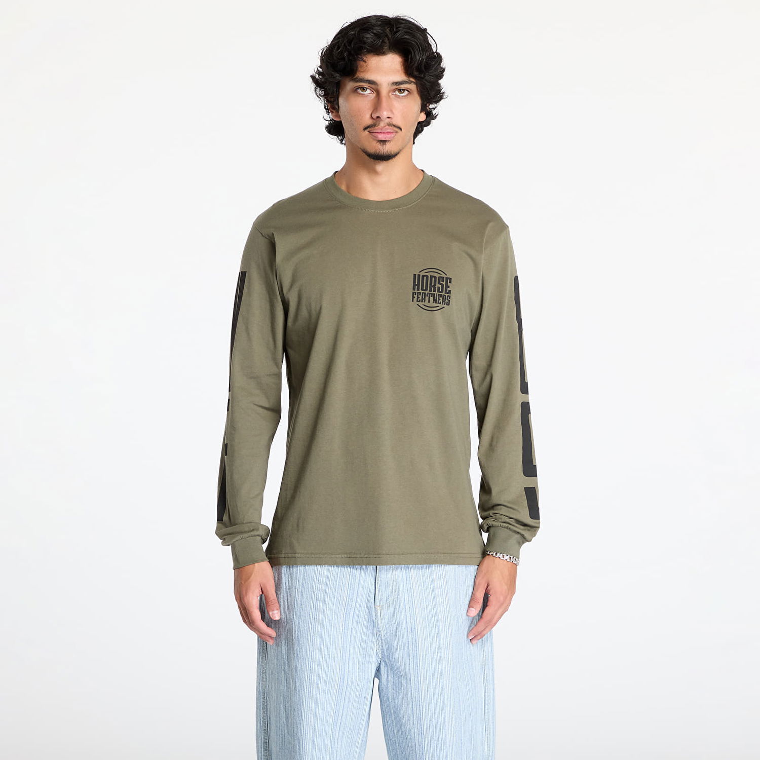 Тениска Horsefeathers Tall Typo Long Sleeve T-Shirt Burnt Olive M Зелено | SM1356C, 0