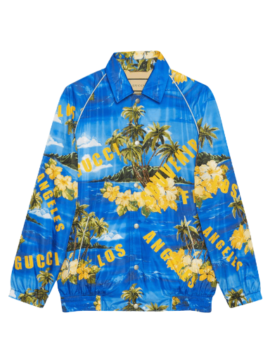 Яке Gucci Printed Nylon Jacket Синьо | 694137 ZAJI0 4216