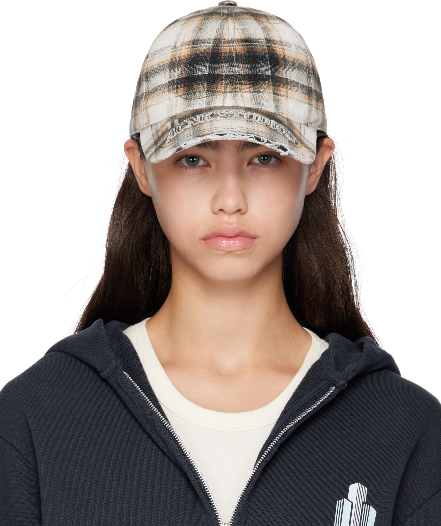 Шапка с козирка Acne Studios Acne Studios Distressed Plaid Cap Бежово | C40410-, 0