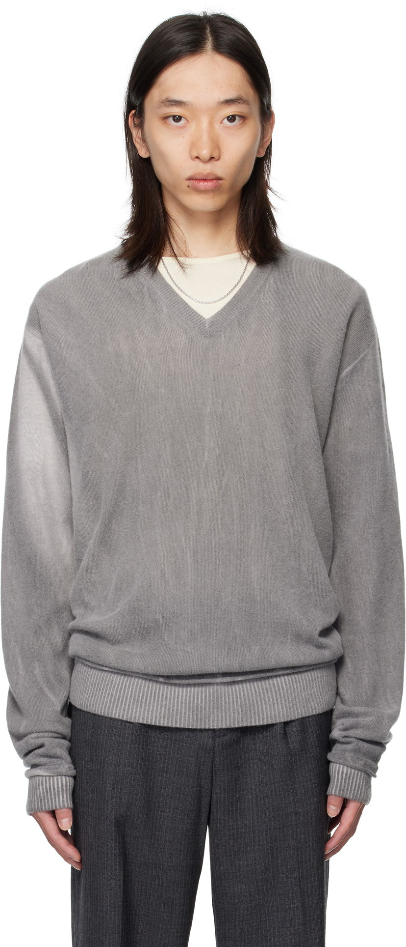 Пуловер OUR LEGACY Our Legacy Parallel V-Neck Sweater Сиво | M4253PGS