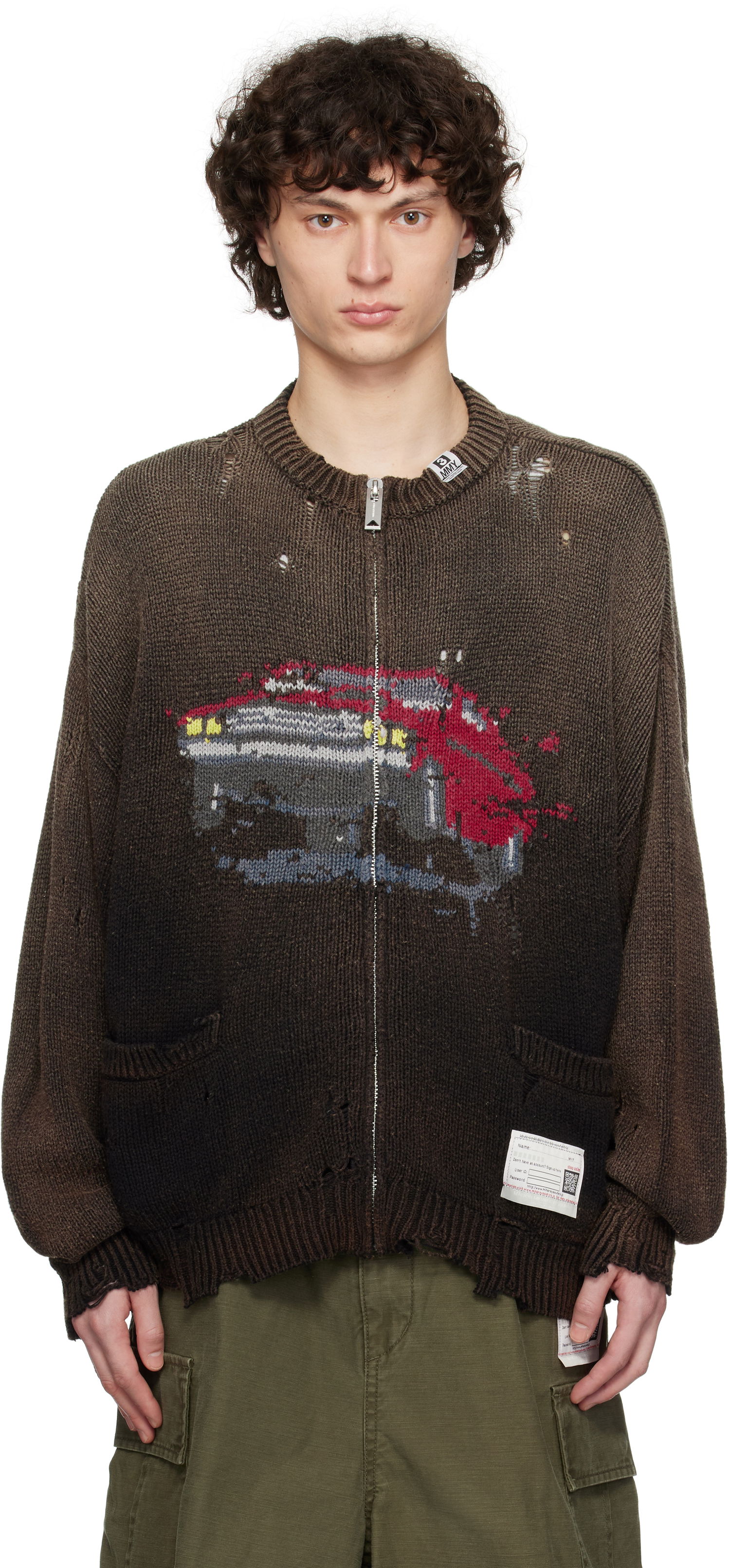 Пуловер Maison MIHARA YASUHIRO Maison MIHARA YASUHIRO Car Jacquard Knit Zip Cardigan Кафяво | A14CD511, 0